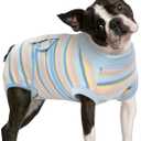 FUAMEY Recovery Suit for Dogs After Surgery, Soft Breathable Dog Bodysuit E-Collar & Cone Alternative Surgical Suit, Male Female Dog Neuter Spay Suits Anti Licking Wounds Onesie Blue Yellow Stripes M (M(Back:13.4-16.1in,WT:14-25lbs))