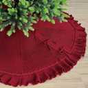 60-Inch Ruffled Sweater Knit Christmas Tree Skirt with Lace Ties, Burgundy