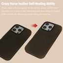 Compatible with iPhone 16 Pro Leather Case,Crazy Horse Genuine Leather,Classic Retro,Magnetic Wireless Charging,Metal Button,Saddle Brown