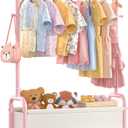 Kids Clothing Rack with Storage Shelf, Kids Dress Up Storage for Coats, Small Baby Garment Rack for Hanging Clothes, Toddler Wardrobe Closet Organizer (Classic, Pink)