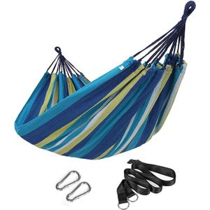 SONGMICS Double Hammock, 98.4 x 59.1 Inches, 660 lb Load Capacity, with Hanging Straps, Carabiners, Carry Bag, for Garden, Outdoor, Camping, Blue and Yellow Stripes UGDC15YU