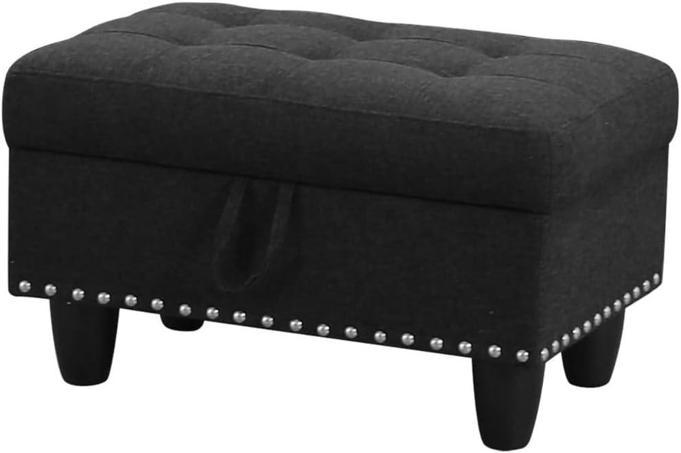 NicBex Ottoman Storage Upholstered Linen Ottoman Foot Rest with Storage Small Rectangle Ottomans for Living Room and Bedroom, Black Grey