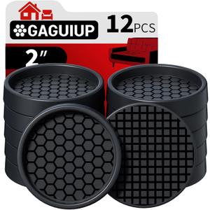 Non Slip Furniture Pads - 2" Anti Skid Caster Cups, 12PCS Round Furniture Coasters for Hardwood Floors, Anti Slide Furniture Cup Bed Couch Floor Protectors,Furniture Stoppers to Prevent Sliding(Black)