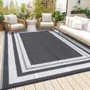 GlowSol Outdoor Rug 9x18 Waterproof Outdoor Plastic Straw Rug, Lightweight Portable Outside Solid Carpets Reversible Plastic Straw Patio Rug for RV Camping Picnic Beach Backyard Deck, Grey