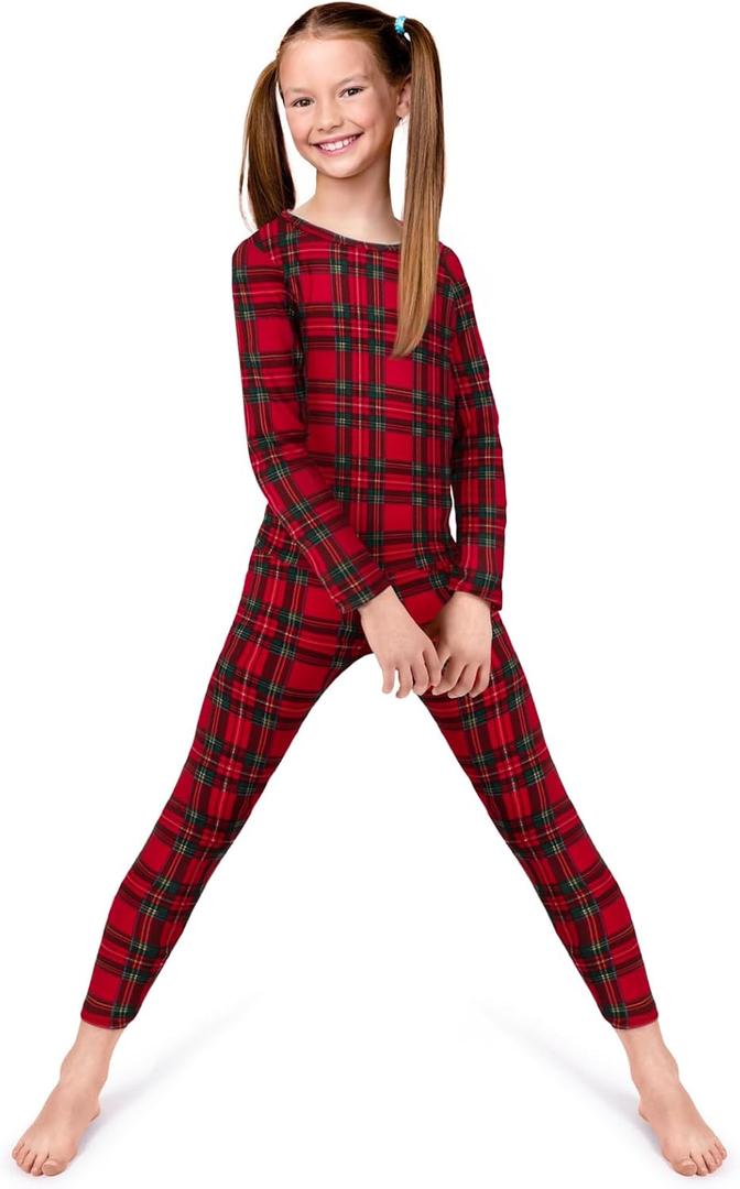 Rocky Thermal Underwear for Kids, Girls Thermals Long Johns Underwear, Base Layer for Cold weather/skiing (XX-Small, Red Plaid)