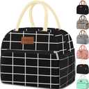Coobiiya Lunch Bag Women, Lunch Box for Women Adult Men, Small Leakproof Cute Lunch Tote Large Capacity Reusable Insulated Cooler Lunch Container for Work/Office/Picnic/Travel-Black Plaid