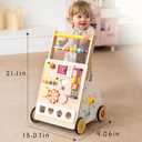 Wooden Baby Walker with Activity Center  Montessori Push Walker Toys for Boys & Girls 18 Months+  Educational Toddler Learning Walker with 10-in-1 Sensory Games