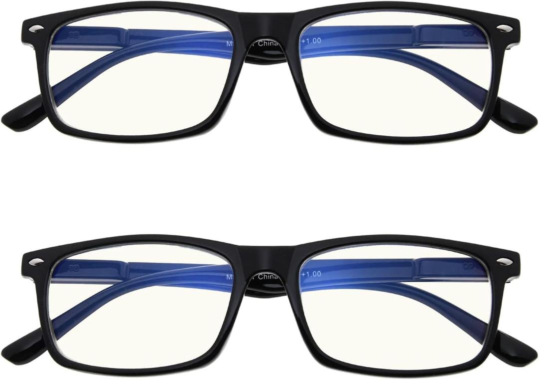 Eyekepper 2 Pack Computer Reading Glasses Blue Light Blocking Readers for Men Women, Black, 1.0 x