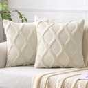 MIULEE Spring Decorative Throw Pillow Covers Beige 18x18 Inch Set of 2, Soft Plush Faux Wool Couch Cushion Covers Farmhouse Throw Pillows for Couch Bed Sofa Living Room