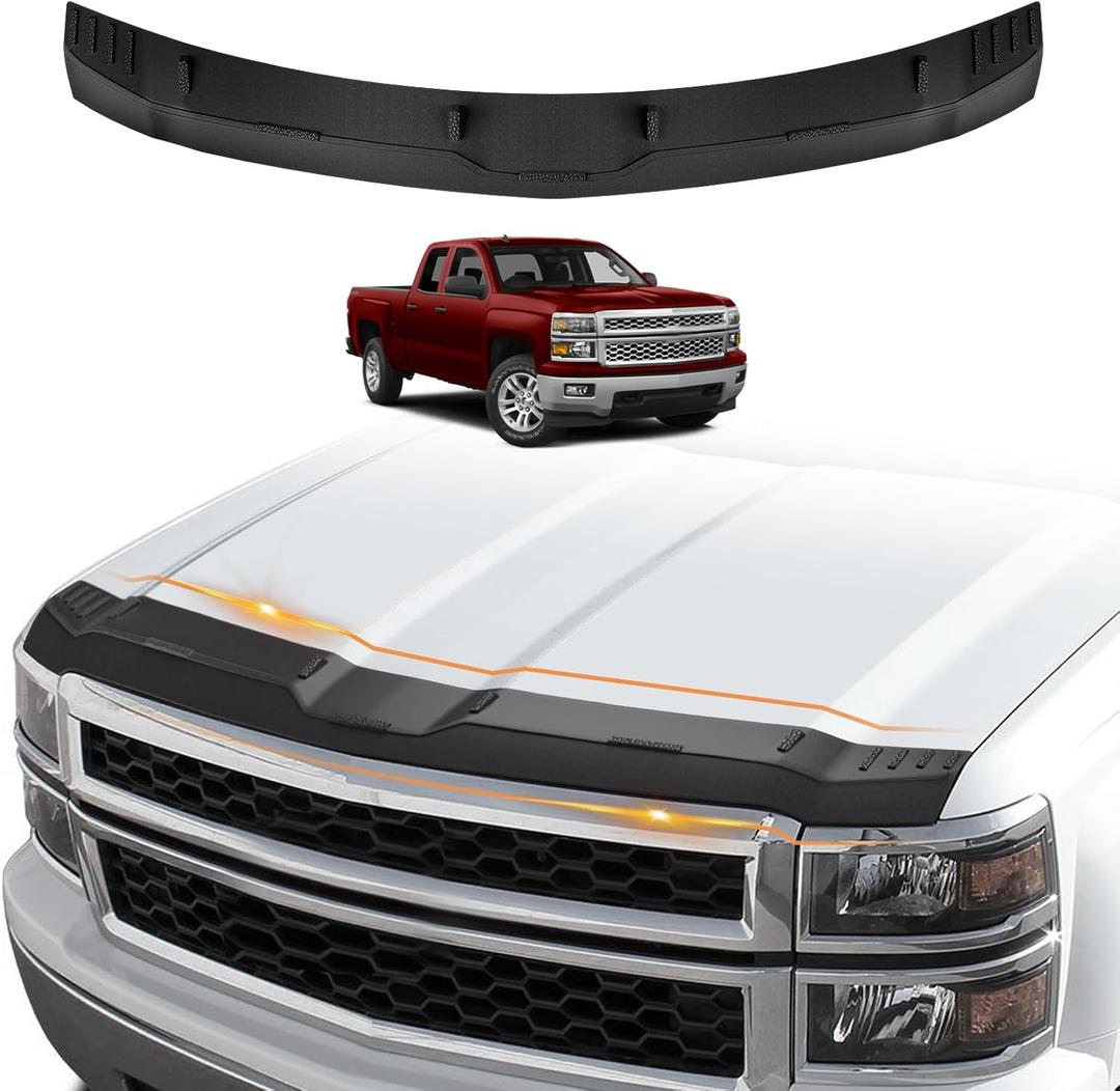 TripleAliners Hood Deflector Protector Compatible with 2014-2015 Chevy Silverado 1500 Accessories Hood Protector TPE Bug Deflector Shield Replacement