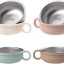 Non-Toxic Stainless Steel Toddler Bowls with Handle Non-Slip Silicone Shell, Mess Free Feeding Bowls for Babies, Children, Kids, Set of 4 (Pink/Caramel/White/Blue)