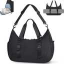 WOOMADA Gym Bag for Women with Yoga Mat Holder, Yoga Duffle Bag with Shoe Compartment, Multi-Purpose Travel, Workout, Dance, Sports Bag(Black)