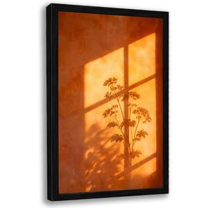 Framed Sunset Wall Art, Orange Window Shadow Poster Print, Minimalist Botanical Silhouette Picture Painting, Modern Aesthetic Picture Wall Decor for Bedroom Living Room 16x24 Inches