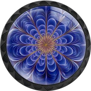 4 Pack Blue Fractal Flower Cabinet Knobs Round Drawer Pulls Blue Mandala Knob Cupboard Door Handles Hardware for Kitchen Bathroom Cabinets