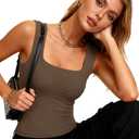 YUCOLEN Brown Tank Top Womens Double Lined Sleeveless Tops Square Neck Camisole Slim Fit Basic Tee Summer Crop Shirt M