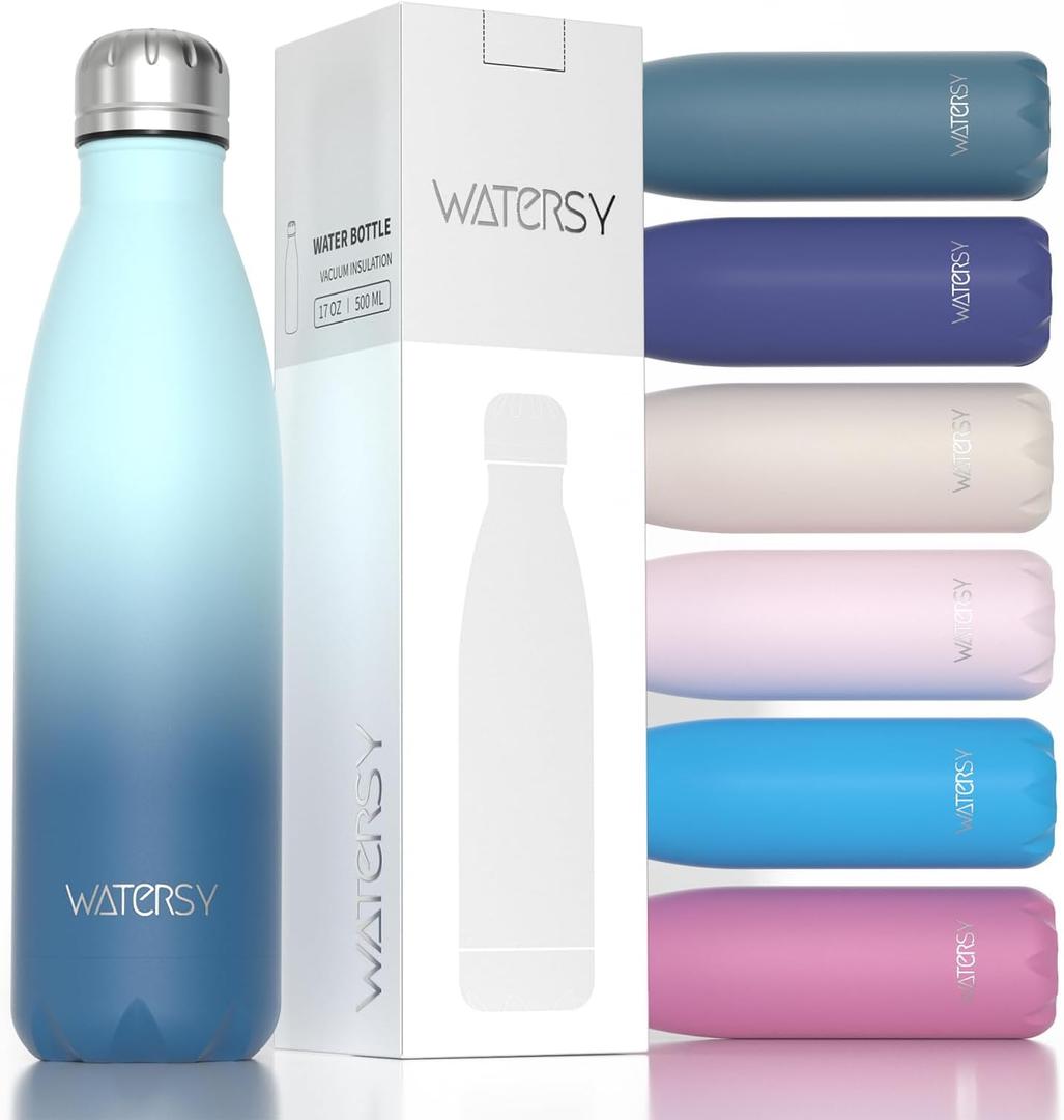 WATERSY Stainless Steel water bottles,17oz/500ml Insulated Water Bottles,Ocean Blue metal water bottle Keeps Drink Cold and Hot,BPA Free kids water bottles for School,Gym,Travel,Sports