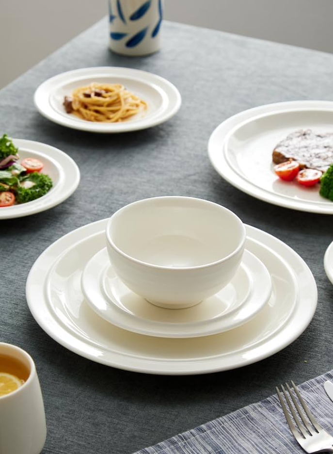 12-Piece Porcelain Chip and Scratch Resistant Round Dinnerware Set, Plates, Dishes, Bowls, Service for 4 White