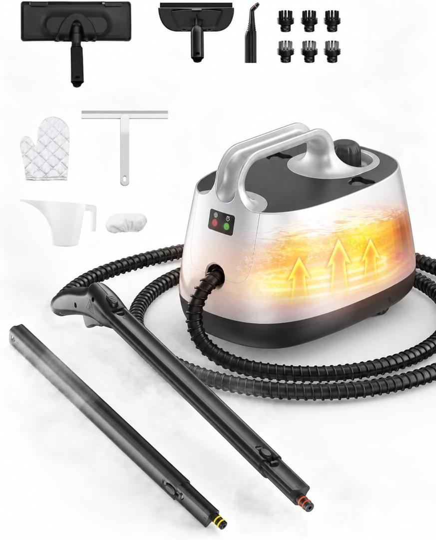 High Pressure Steam Cleaner, 58PSI Heavy Duty 293°F Multipurpose Steam Mop
21 Attachments, 50Oz Capacity, Chemical-free cleaning Steamer for Carpets, Floors, Cars, Tiles, Crack, Home Use, Ice