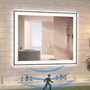 40"x32" Framed Bathroom Mirror with Lights, Motion Sensor Black Vanity Mirror Wall Mounted with 1.97" Front Light Source & Backlit, 3 Colors Dimmable Anti-Fog, Tempered Glass, HD Reflection