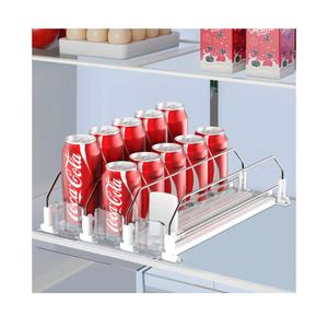 IBORING Drink Organizer for Fridge,Self Pushing Fridge Drink Organizer,Automatic Drink Dispenser for Fridge-Holds up to 15 Cans, 14.96inch, White