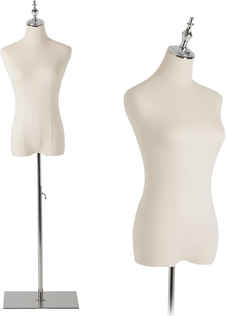 Female Mannequin, Hanging Pants & Skirts Dress Mannequin with Stand, Height Adjustable Torso for Clothing Dress Jewelry Display, Sewing, Silver