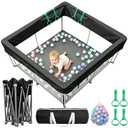 Foldable Baby Playpen, 50"50" Collapsible Play Yard for Babies and Toddlers, No Assembly Required, Kids Safety Play Area with 4 Handles, 50 Balls and Visible Mesh, Black
