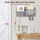 Lwenki Mail Organizer for Wall Mount Key Holder with Shelf Includes Letter Holder and Hooks for Hallway Farmhouse Decor Rustic Wood with Flush Mounting Hardware (16.5 x 9.1 x 3.4) (Gray)