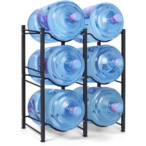 Nandae Water Cooler Jug Rack, 3-Tier Heavy Duty Water Bottle Holder Storage Rack 5 Gallon Water Jug Holder for 6 Bottle, Black