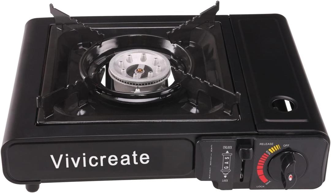 8500 BTU Portable Butane Gas Stove for Camping Cooking Outdoor, Lightweight Portable Stove Burner with Auto Ignition, Estufa de Gas Porttil para Camping al Aire Libre(Black)