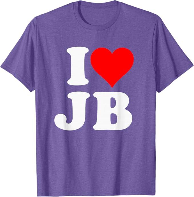 I Love JB Heart Gift T-Shirt, L, 2PACK
