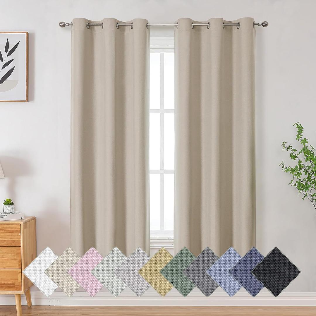 Aiyufeng Taupe Total Blackout Curtains 63 Inches Long 2 Panels, Textured Full Room Darkening Panels, Faux Linen Look Thermal Insulated Drapes for Bedroom Living Room (Grommets, 2xW40xL63)