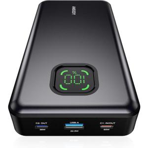 65W Power Bank, 25000mAh Travel Essential USB C Laptop Portable Charger, 100W Total Fast Charging Battery Pack for MacBook Dell XPS iPad Tablet Steam Deck iPhone 17-12 Series Samsung Switch and More