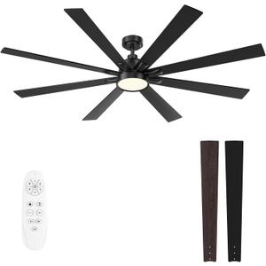 62 Inch Large Ceiling Fans with Lights and Remote - Wood/Matte Black Ceiling Fan, Quiet DC Motor, 3 CCT, Modern Dimmable LED Lighting & Large Ceiling Fans for Living Room Patio, Indoor/Outdoor