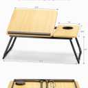 FISYOD Foldable Laptop Desk for Bed Couch, Adjustable Split Lap Desk with Cup Holder, Portable Lightweight Bed Table Tray, Heavy-Duty Laptop Stand for Working, Writing, Reading and Eating - Oak