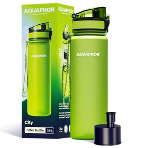 AQUAPHOR City Filtered Water Bottle in Tritan BPA-free - Portable with Integrated Water Purifying Filter 500 ml - Green (16.9 Ounces)
