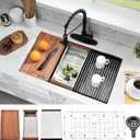 36x19 Black Undermount Kitchen Sink - 16 Gauge Stainless Steel Black Kitchen Sink Undermount 36 Inch,10 Inch Deep Single Bowl Workstation Sinks Includes Cutting Board & Colander
