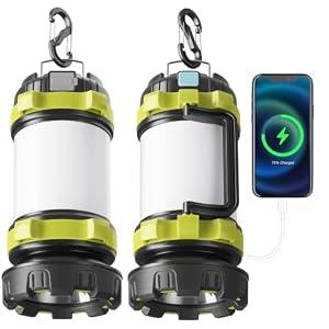 Camping Lantern, Rechargeable Flashlight & Emergency Light, 2Pack | 1000LM 6 Modes Battery Powered Lantern, 4000mAh Portable Camp Light for Outdoor Hiking, Hurricanes and Power Outages