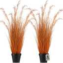 Jexine 2 Pcs 4 ft Fall Artificial Tall Grass Plants in Pots, Autumn Orange