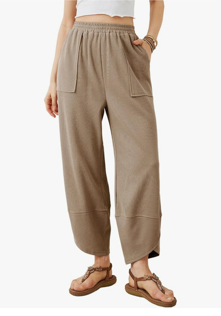 Xiaoxuemeng Womens Baggy Wide Leg Pants Casual Elastic Waisted Palazzo Harem Pants with Pockets L
