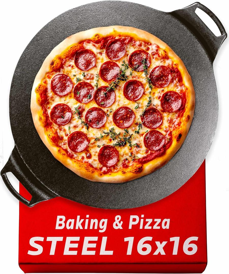OLEEK steel pizza pan 16x16-carbon steel pizza pan for oven - round pizza steel - pizzas steel for oven - pizza steel pan - pizza pans - baking steel for ovens - pizza baking pan