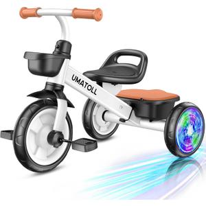 Umatoll Tricycle for Toddlers 2-5 Year Old, Ajustable Toddler Bike Outdoor Toys, Birthday Gift for Boy Girl Age 2-4, Trike with Light up Wheels (White)