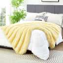 DREAMNINE Decorative Oversized 850GSM Thick Fluffy Feather Faux Fur Blanket 60" x 71", Soft Long Shaggy Fuzzy Blankets, Reversible Warm Elegant Furry Blanket for Valentine Gift Bed, Twin Size, Yellow