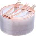 I00000 72 Pcs Rose Gold Plastic Dessert Plates7.5& 70 Pcs Plastic Forks7.4, Premium Salad Plates, Heavy Duty Disposable Plate for Party,Disposable Appetizer Plates Great for Wedding