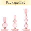 Hewory Glass Candlestick Holders Set: 3PCS Pink Candle Holder Taper Candle Holders Bulk, Crystal Ribbed Candle Sticks Holder Decor for Table Centerpiece Wedding Christmas Thanksgiving Dinner