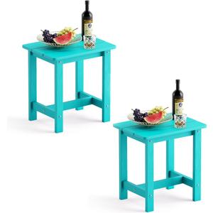 LUE BONA Outdoor Side Table Set of 2, HDPS Small Outdoor Table, Adirondack Side Table, Outside End Table for Patio, Deck, Pool, Weather Resistant/Easy Maintenance, Aruba Blue (16.1 in)