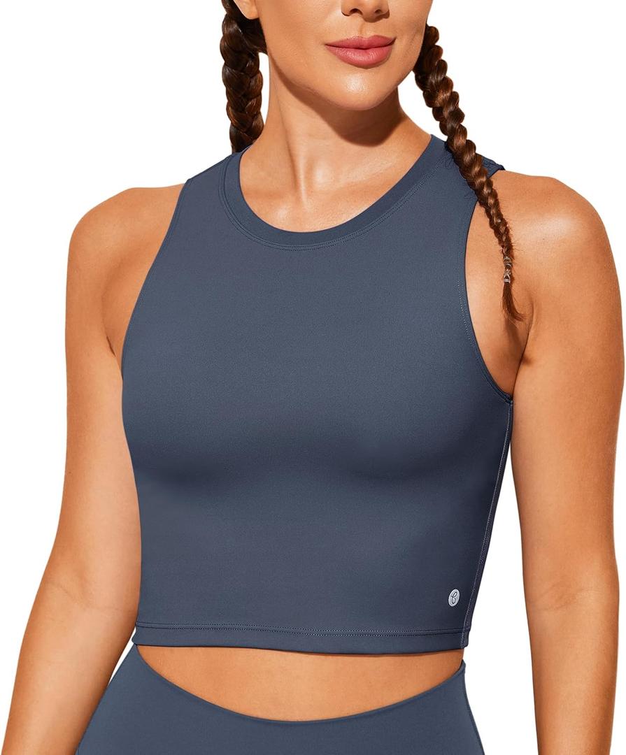 Natural Feelings Nudi Sports Bras for Women Removable Padded Yoga Tank Tops Sleeveless Fitness Workout Crop Tops (Medium, Navy)