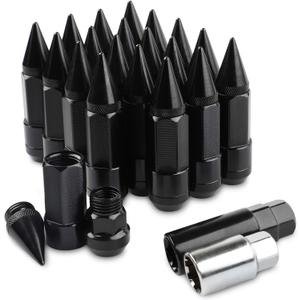 20Pcs Anti Theft Spikes Extended Tuner Wheel/Rims Lug Nut M12X1.5+Socket (Black)