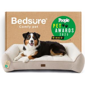 Bedsure SupportMax XL Pro Orthopedic Dog Beds Large Sized Dog - Extra Thick Supportive Dogs Couch with Waterproof Washable Cover, Extra Large Comfort Pet Sofa with Soft Sherpa & Nonskid Bottom, Beige (Cream), Size: 45"L x 32"W x 9.5"Th