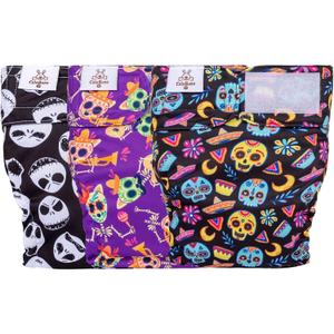 CuteBone Washable Halloween Dog Diapers Female No Tail Hole 3 Pack Reusable Doggie Period Training Pants for Docked-Tail Frenchie French Bulldog Boston Terrier Without Tail WWD09M Medium