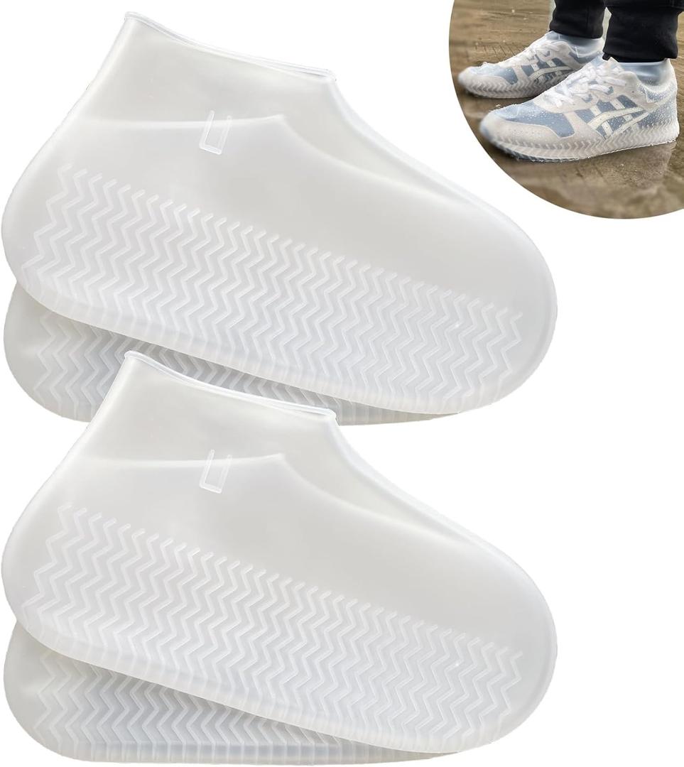Waterproof Shoe Covers 2 Pairs,Rain Shoe Covers Reusable Silicone Non Slip Shoe Covers for Outdoor,Rain Shoe Covers for Women and Men (Clear, Large)